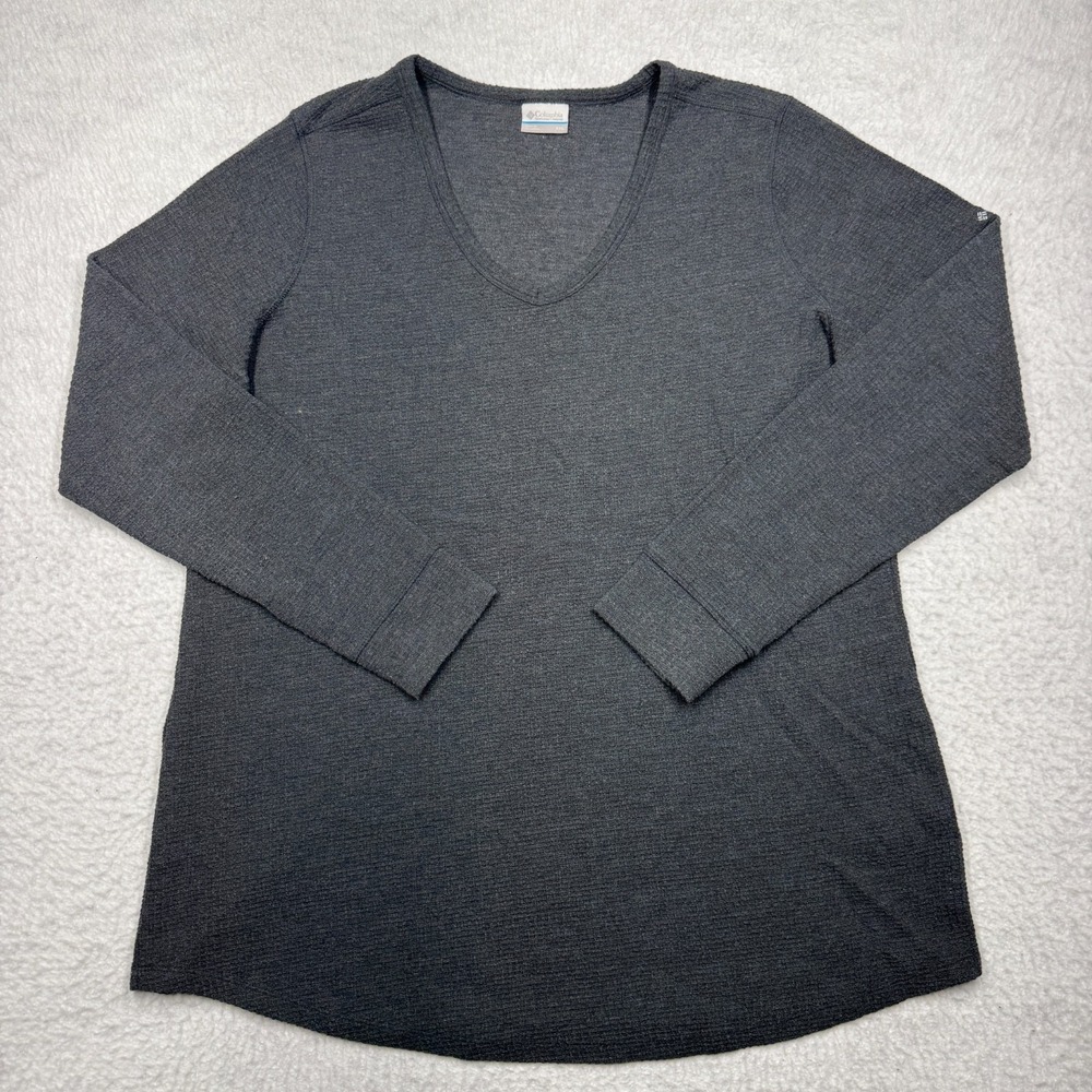 Columbia Long Sleeve Thermal Shirt Gray Knit Waffle V Neck Men's Size 2XL